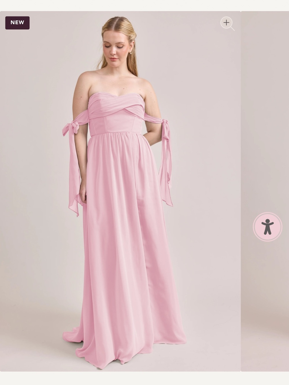 Revelry Strapless Chiffon Gown with Removable Tie Sleeves in Light Pink
